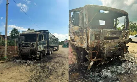 Xe đầu kéo cháy rụi, nghi do tài xế thắp hương