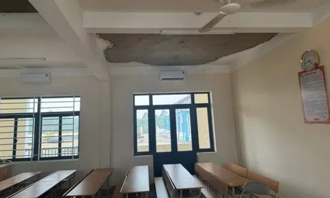 Trường 65 tỷ chưa bàn giao đã rơi vữa trần, học sinh phải nhập viện