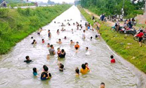 Nông dân gặt lúa đêm trốn nắng, người dân đổ ra kênh 'giải nhiệt'