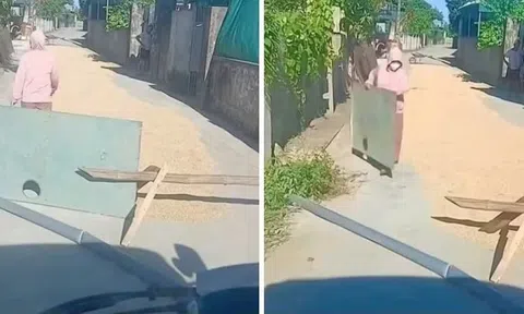 Mang tôn, thanh gỗ chắn đường phơi lúa, đe dọa tài xế ôtô