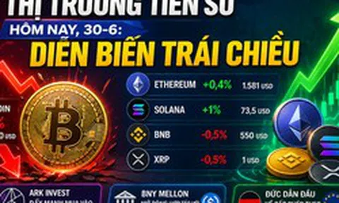 Thị trường tiền số hôm nay, 30-6: Diễn biến trái chiều