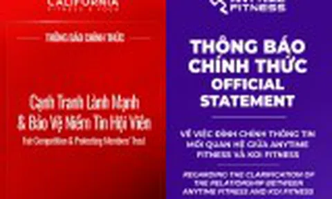California Fitness & Yoga và Anytime Fitness Việt Nam lên tiếng về thông tin gây nhầm lẫn